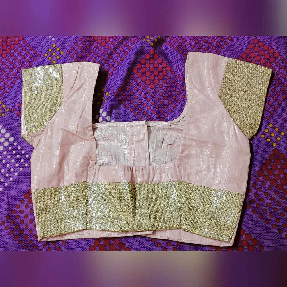 Light Pink Embellished Sequin Net Saree with stitched Blouse and Petticoat - Picture 8 of 12